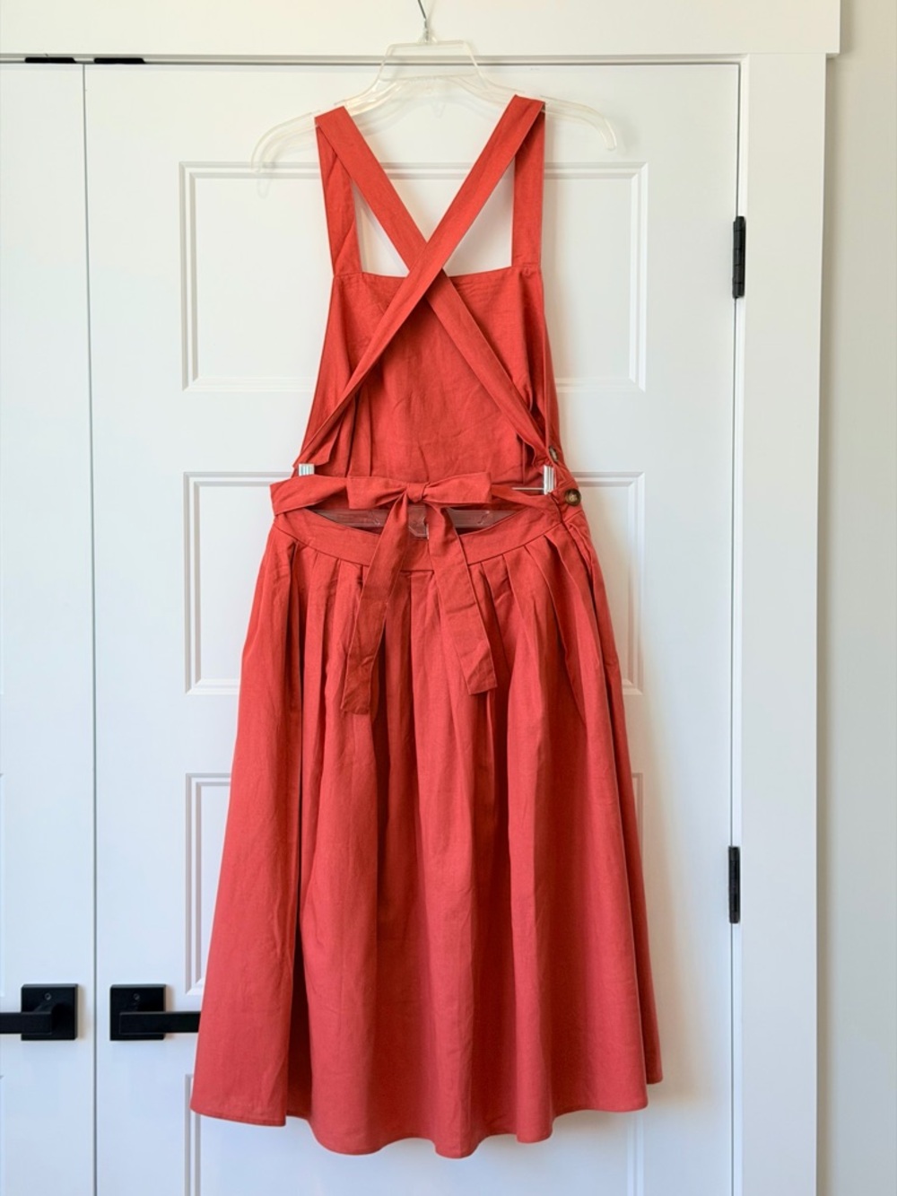 Women’s Midi Pinafore Dress in Coral Red